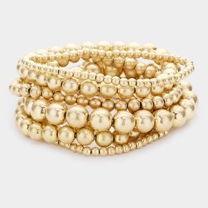 7 Pc Gold Stretch Mix Metal Chain Ball Bracelet